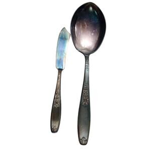 Set of 2 Serving Spoon Knife 1847 Rogers Bros Antique AMBASSADOR Silverplate